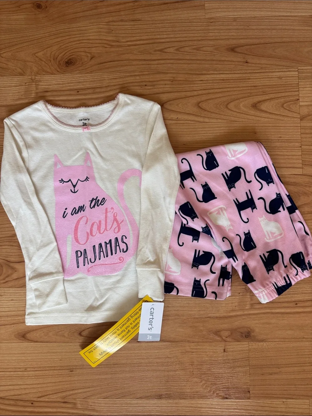 Carter's White Top with Pink Cat Graphic & Pink Cat-Print Pants Pajama Set NWT